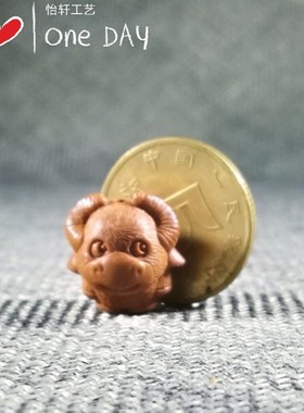 龙纹桃核纯手工雕刻牛十二生肖牛卡通牛手链配饰吊坠送手链红绳子