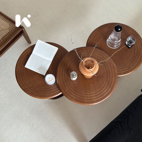 再物设计出品现代实木可旋转多功能小户型创意圆形伸缩茶几