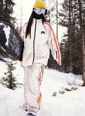 MNP新款滑雪服套装【黑白彩虹】糖果丝绒套装防水单板情侣滑雪服