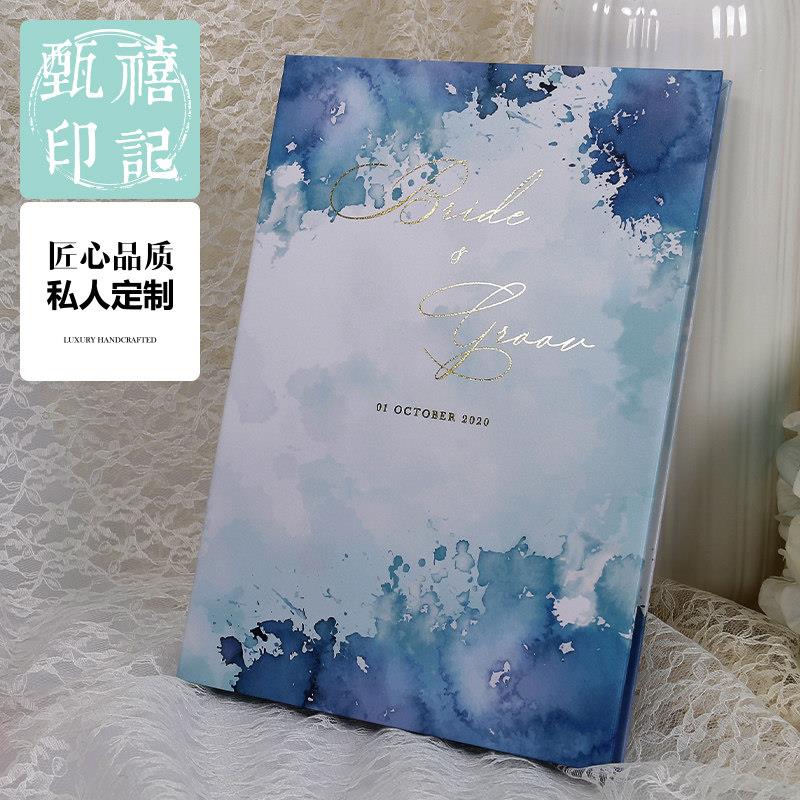 婚礼签名册 ins风烫金个性定制结婚签到本森系粉色玫瑰礼金本防水