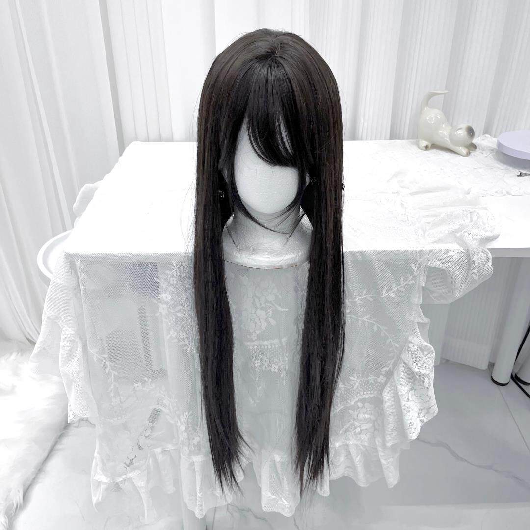 喵灵界假发女80cm长直发齐刘海黑长直Lolita少萝甜妹日系jk全头套