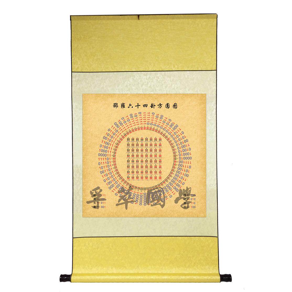 邵雍六十四卦方圆图挂画周易经64卦图太极八卦玄关书房中堂装饰画
