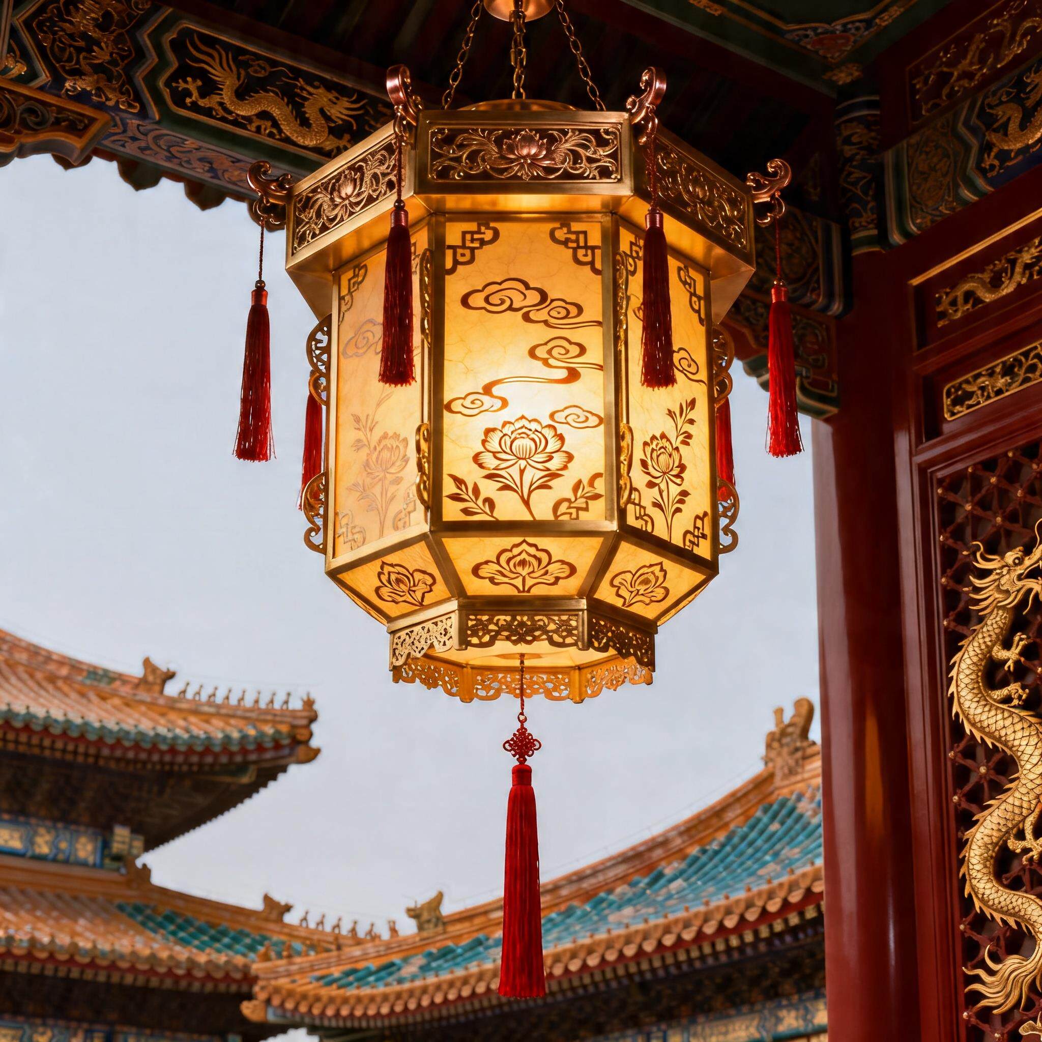 全铜中式仿古吊灯实木餐厅客厅灯具中国风雕花流苏吊灯戏曲风宫灯