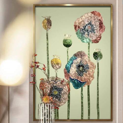 入户装饰画玄关过道挂画现代花卉简约客厅走廊背景墙珐琅彩装饰画
