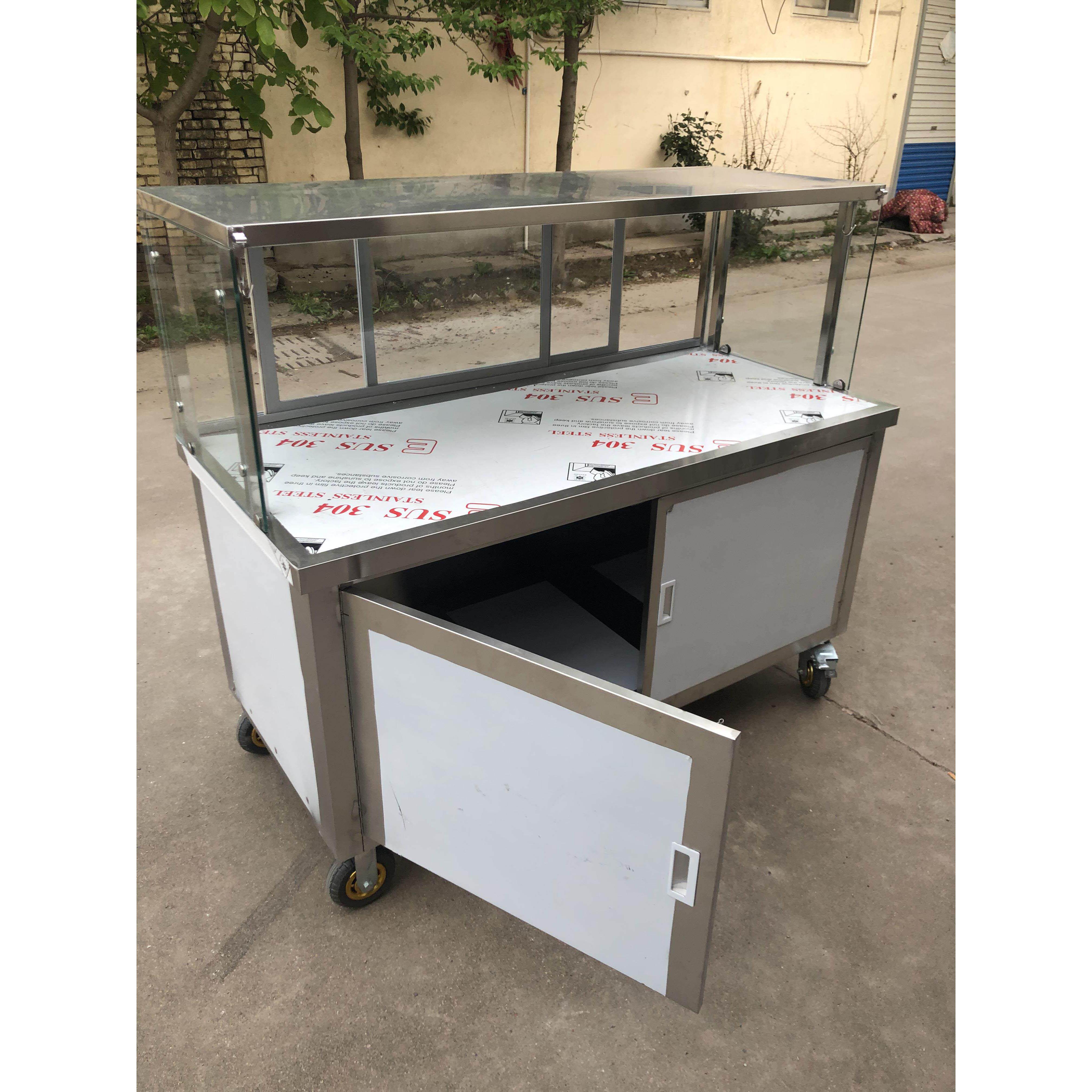 小吃车推车摆摊外卖移动凉菜展示柜玻璃罩摊位手推车不锈钢可定做