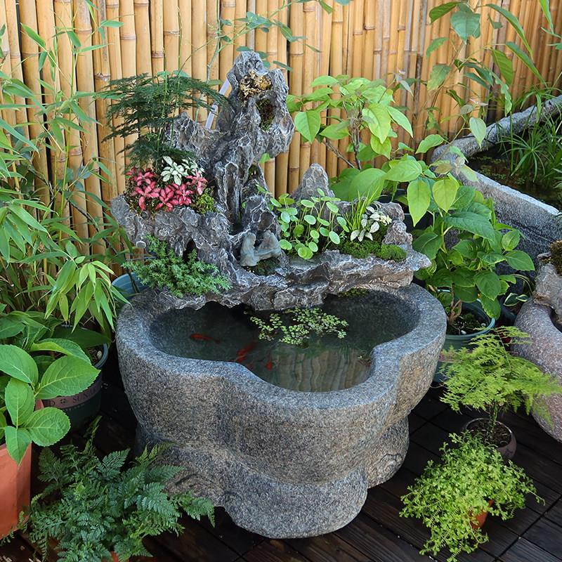 鱼缸假山造景流水喷泉瀑布中式仿石头摆件庭院花园水循环景观装饰