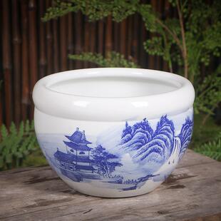 青花陶瓷养鱼缸生景盆碗莲浮萍陶瓷盆家用桌面阳台水培缸小型装饰