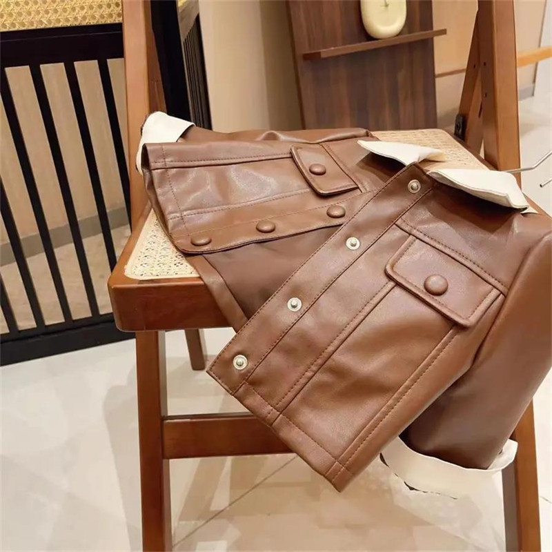 韩版新品女童皮衣外套2023秋洋派儿童短款上衣女孩翻领休闲夹克潮