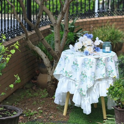 多洛塔玫瑰d圆桌布复古英式氛围感荷叶边桌布防水轻奢高级餐桌台