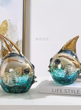 琉璃鱼装饰品摆件轻奢玻璃家居玄关现代客厅酒柜摆V设高档开业礼