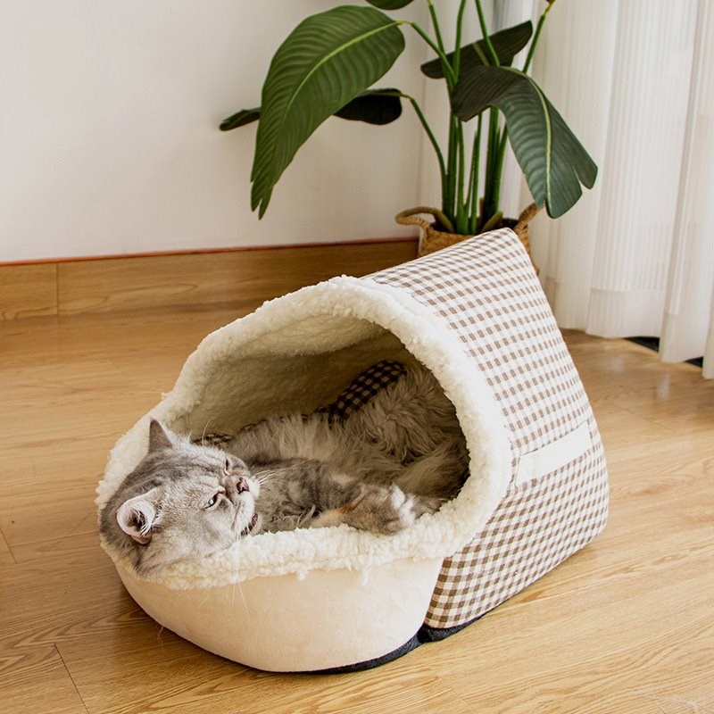 冬季保暖拖鞋半封闭猫窝宠物猫床半包围狗窝R狗床封闭式猫咪窝