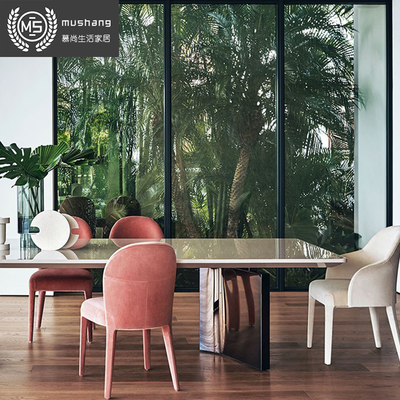 北欧轻奢大理石长方形餐桌w简约现代别墅不锈钢餐台客厅家用饭桌
