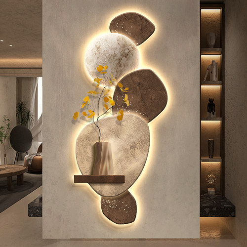 侘寂风入户门玄关装饰画高级感走廊D过道尽头墙挂画创意简约壁灯