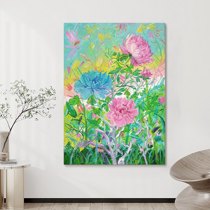 轻法式彩色花卉客厅装饰画丙烯抽象植物纯手绘油画高Y级感玄关挂图片