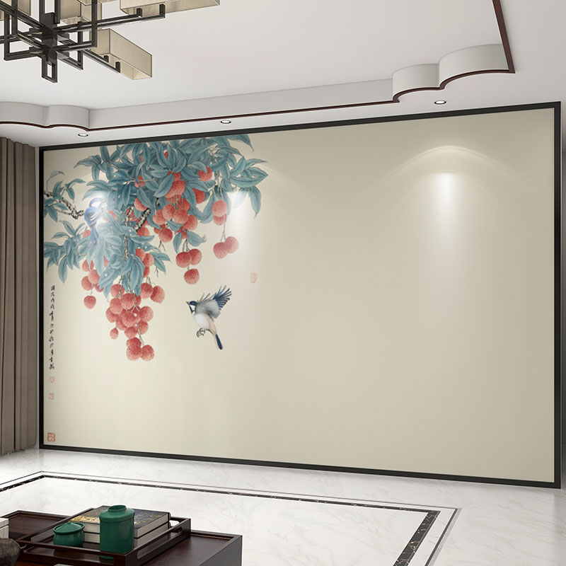 壁纸定制a中式3d立体石榴花鸟电视背景墙壁纸客厅壁布卧室墙布壁