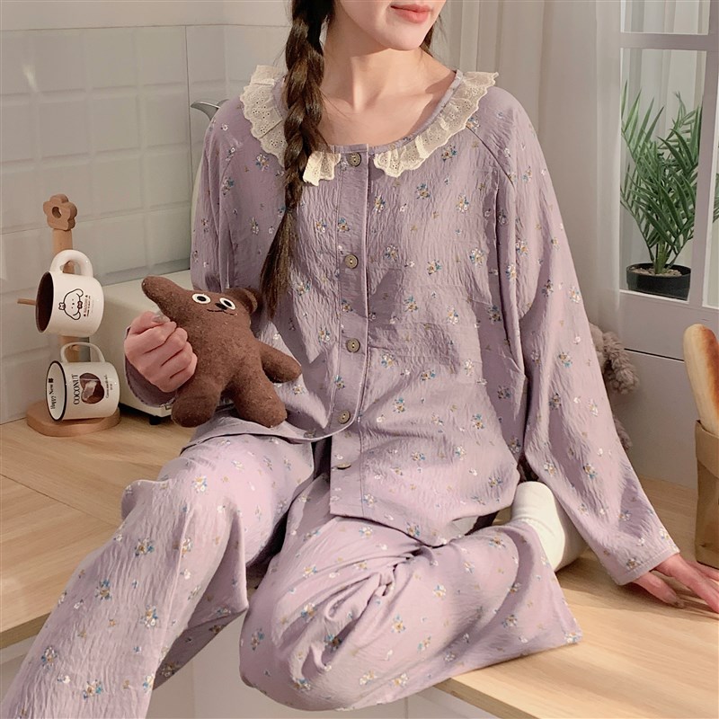 云朵棉夏季薄款带胸垫月子u服孕妇哺乳睡衣产妇产后喂奶纯棉家居