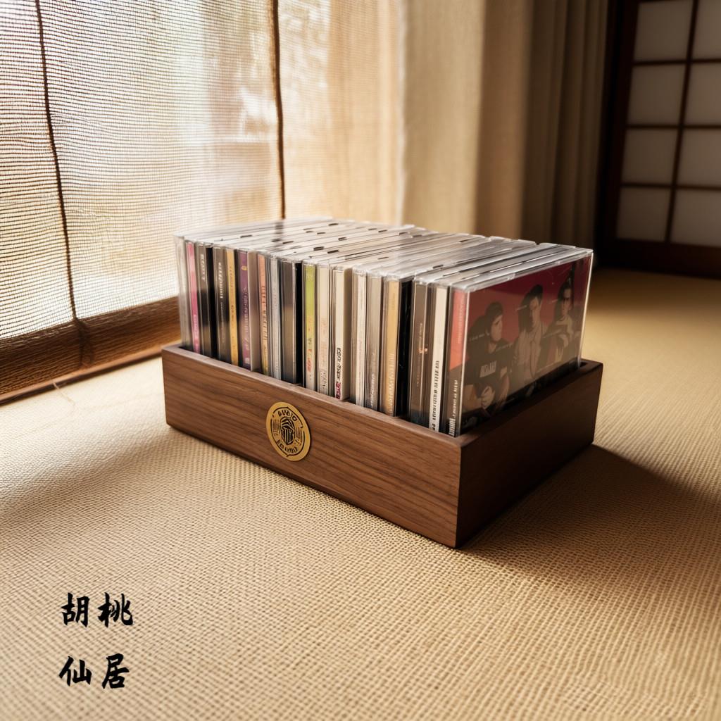 CD收纳盒黑胡桃木cd碟片展示架专辑唱片光碟收藏展示架CD收纳盒