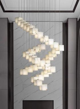 云石全铜客厅吊灯大气简约现代新中式别墅loft旋转楼梯吊灯设计师