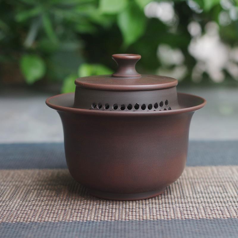 （可开票）钦州坭兴陶盖碗茶杯茶具陶瓷茶碗泡茶器原矿紫砂手抓壶