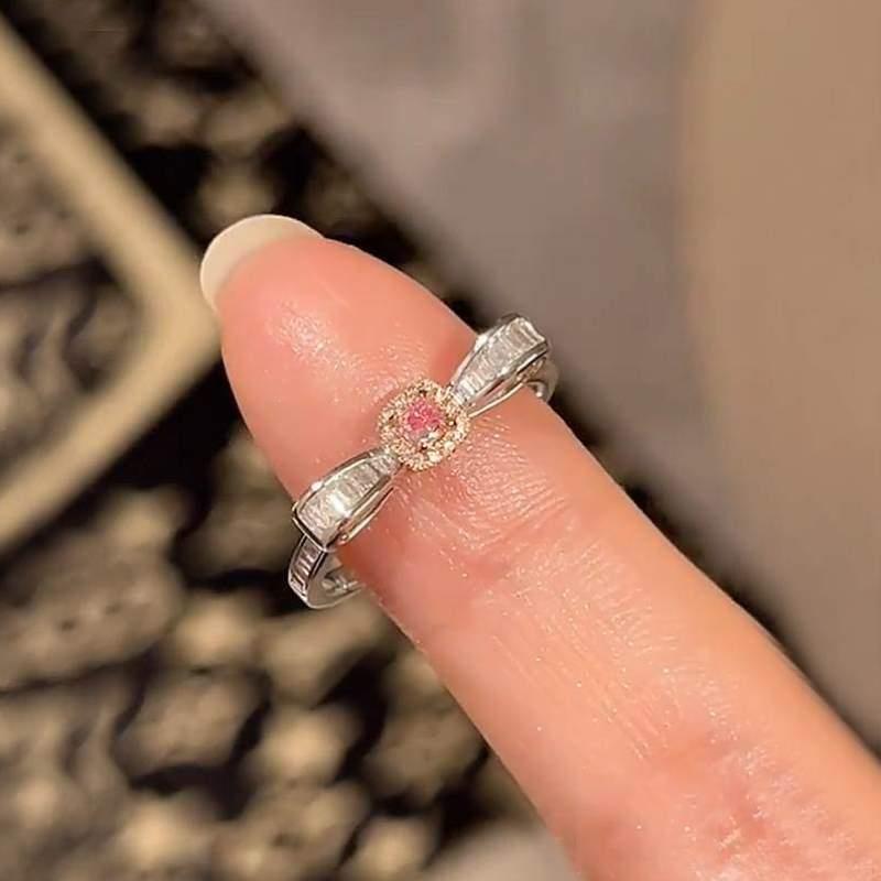 粉色指环开口简约锆石金属时尚个性女小众百搭气质戒指轻奢戒子