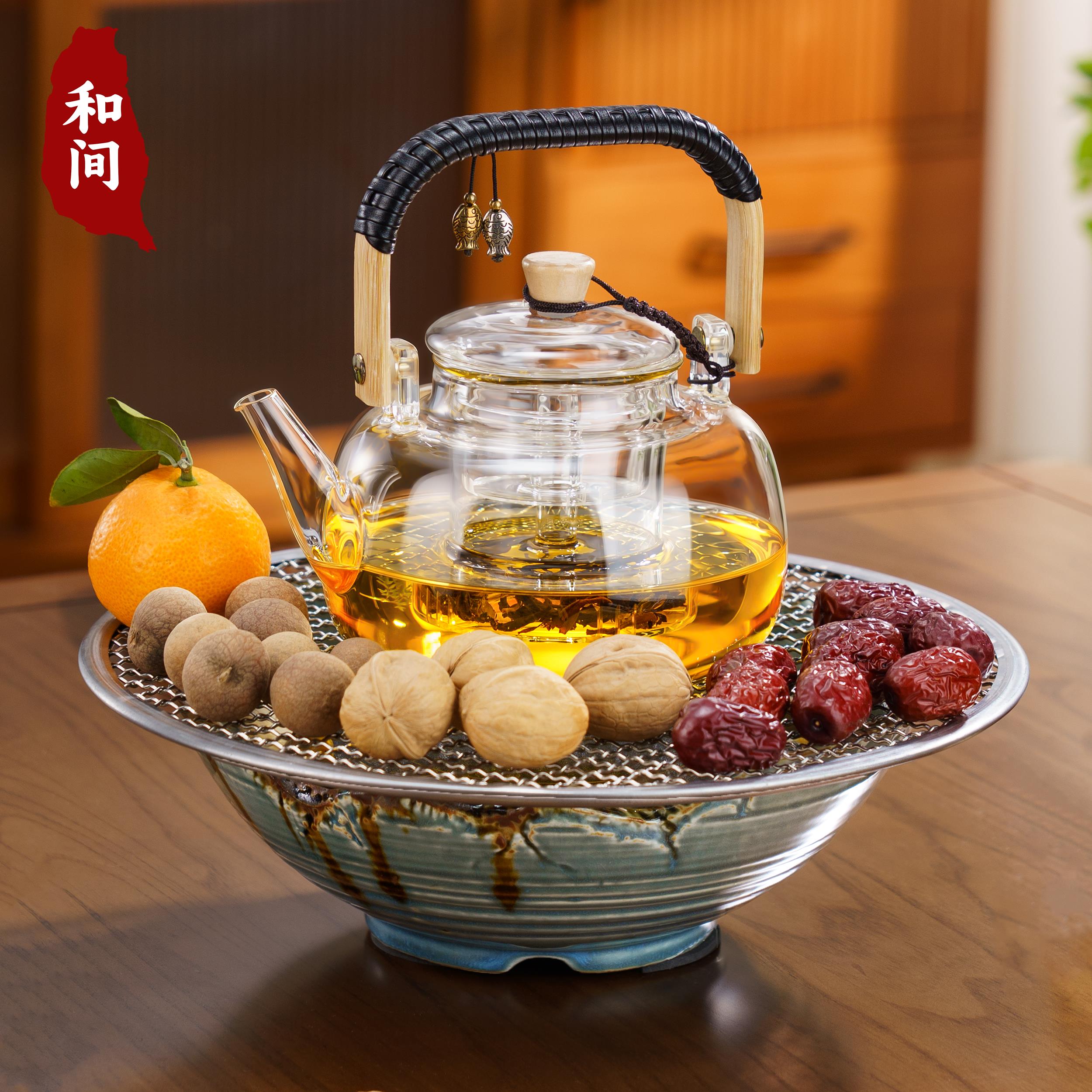 冬日围炉煮茶家用室内电炉器具全套烤火炉套装高硼硅玻璃烧水茶壶