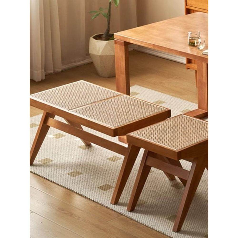 换鞋凳门口家用实木藤编中古长条凳客厅穿鞋凳可坐椅子试衣间凳子