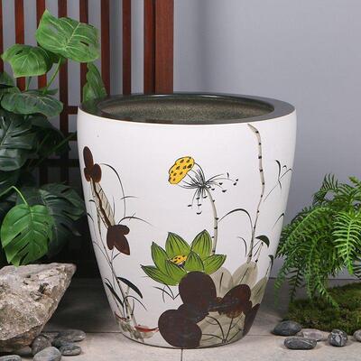 景德镇陶瓷古法鱼缸养荷花睡莲盆水缸老式室外庭院客厅摆件书画