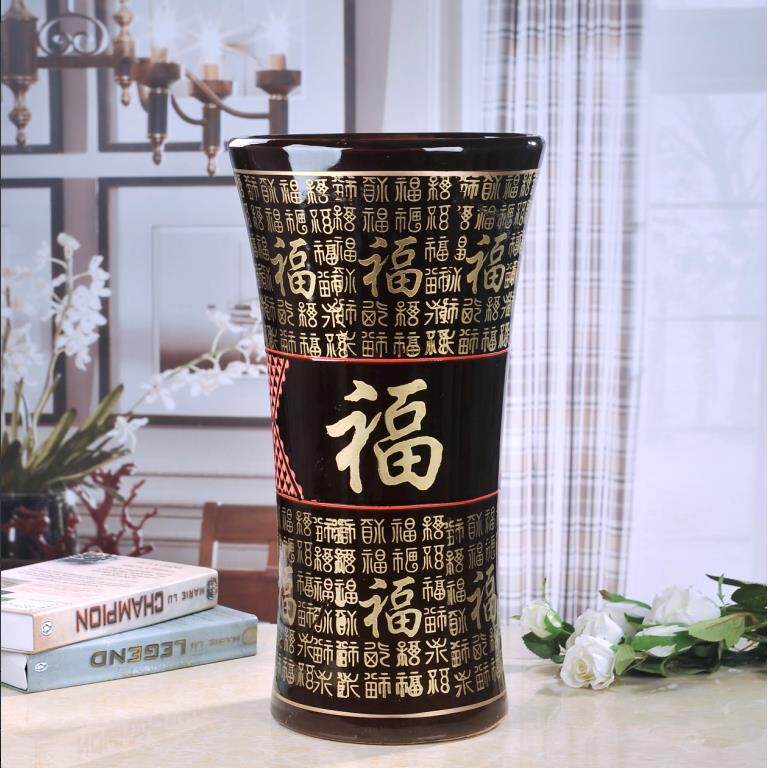 特大号高款陶瓷花盆落地款高筒瘦身陶瓷花盆开业发财树花盆金福字