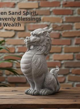 青砂石招财麒麟嘲风博古架装饰摆设家居客厅鱼缸沉水造景摆件