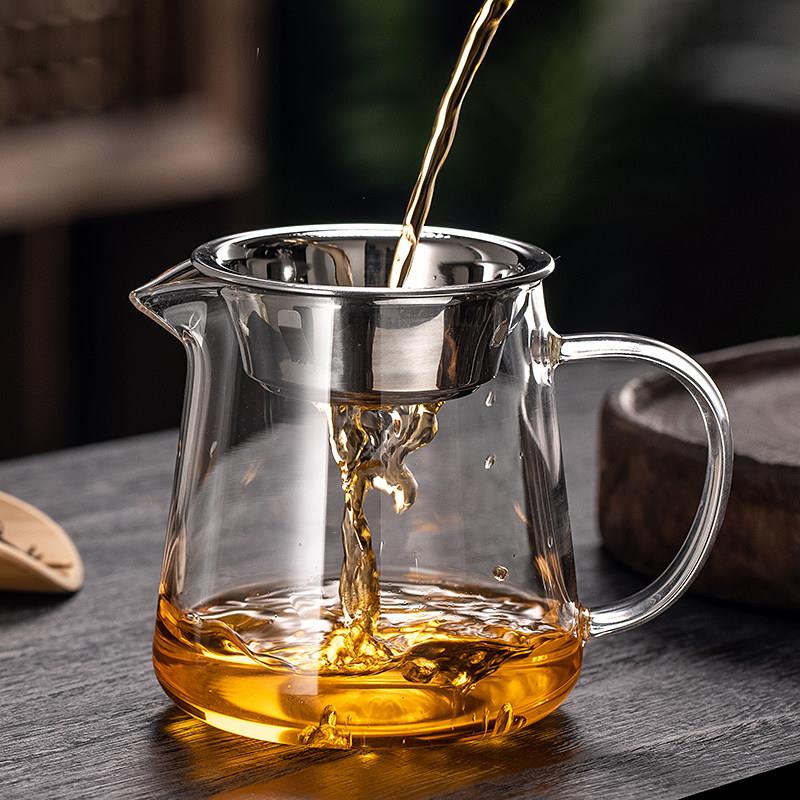 美国康宁加厚耐热温高硼硅玻璃公道杯茶漏过滤网茶海大小分茶器图片