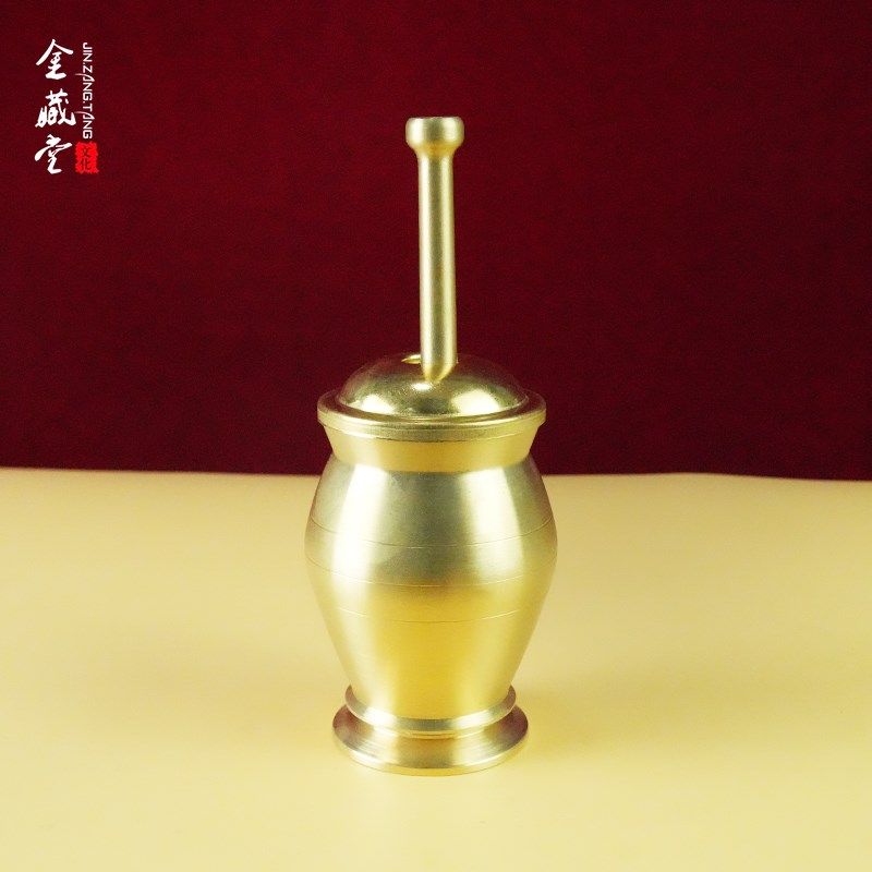 纯铜老式捣药罐中药研磨器铜罐铜杵子实I心黄铜一体成型家用捣蒜