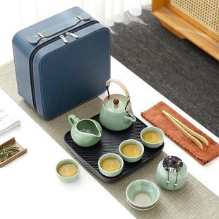 哥窑旅行茶具套装 备功夫茶具陶瓷泡茶壶茶杯 便携式 户外家用露营装