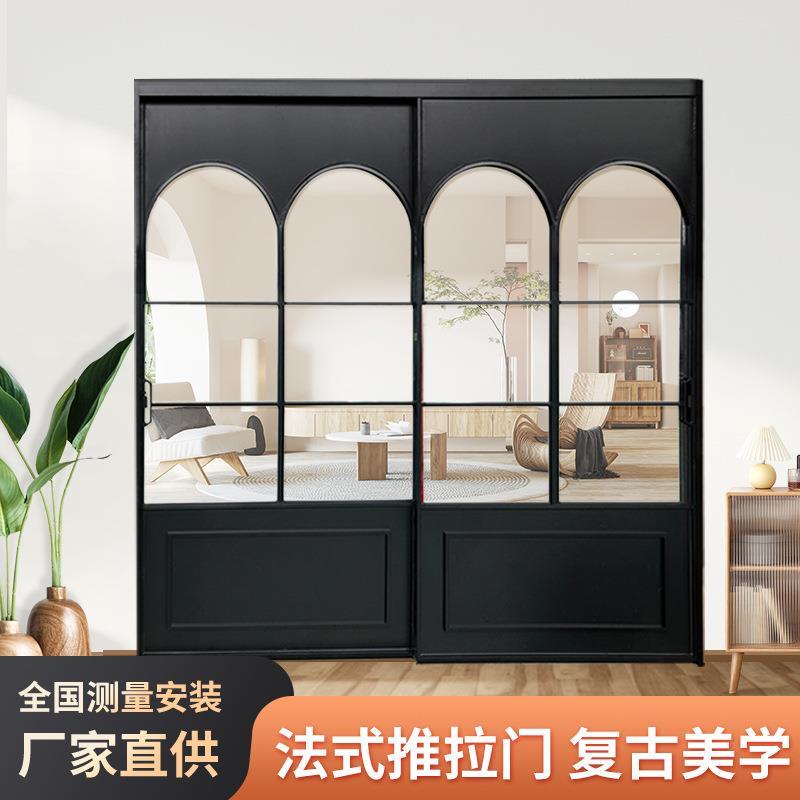 定制法式复古推拉门商铺老铁门阳台书房玻璃门铝合金对开门网红款