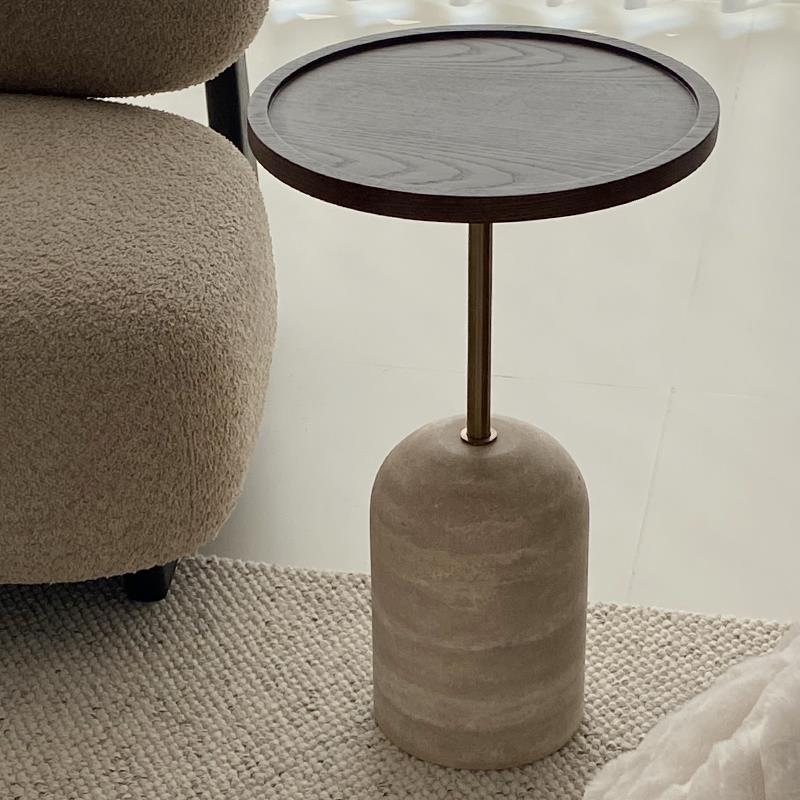 意式极简设计师中古网红款可移动边几家用洞石床头柜小型床头实木