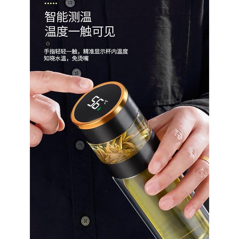 高档茶水分离双层隔热玻璃杯大容量茶杯男女便携车载水杯定制