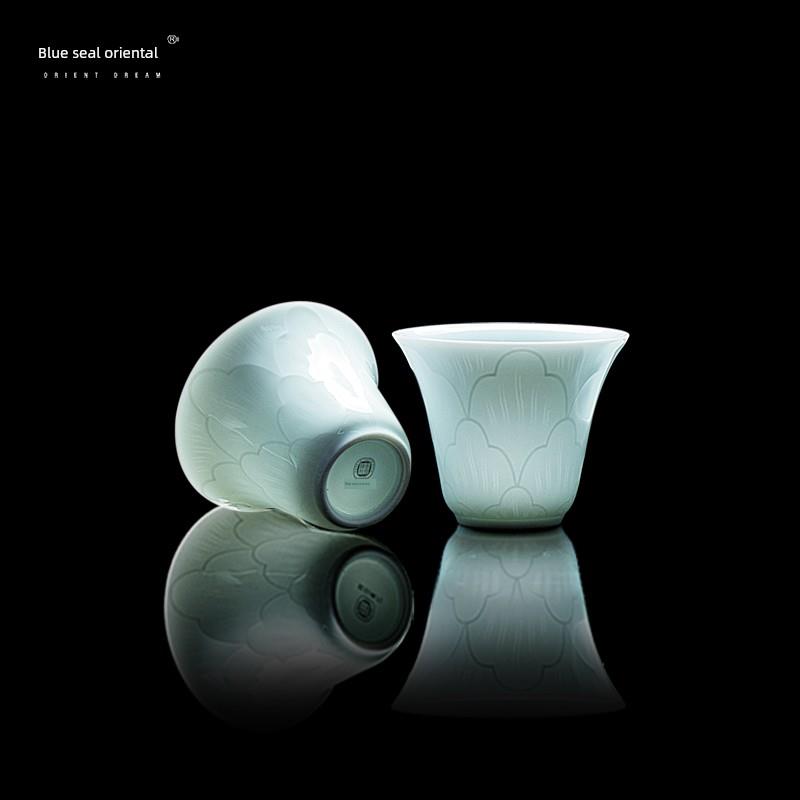 蓝色印花东方景德镇茶具可达豪华典雅大气茶具个人典雅陶瓷茶具