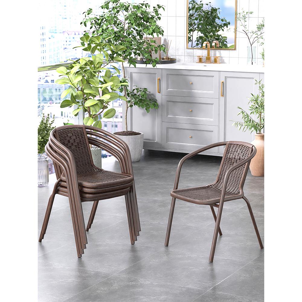 户外单人靠背椅仿藤椅家用餐椅子围椅办公椅阳台休闲桌椅防水防晒