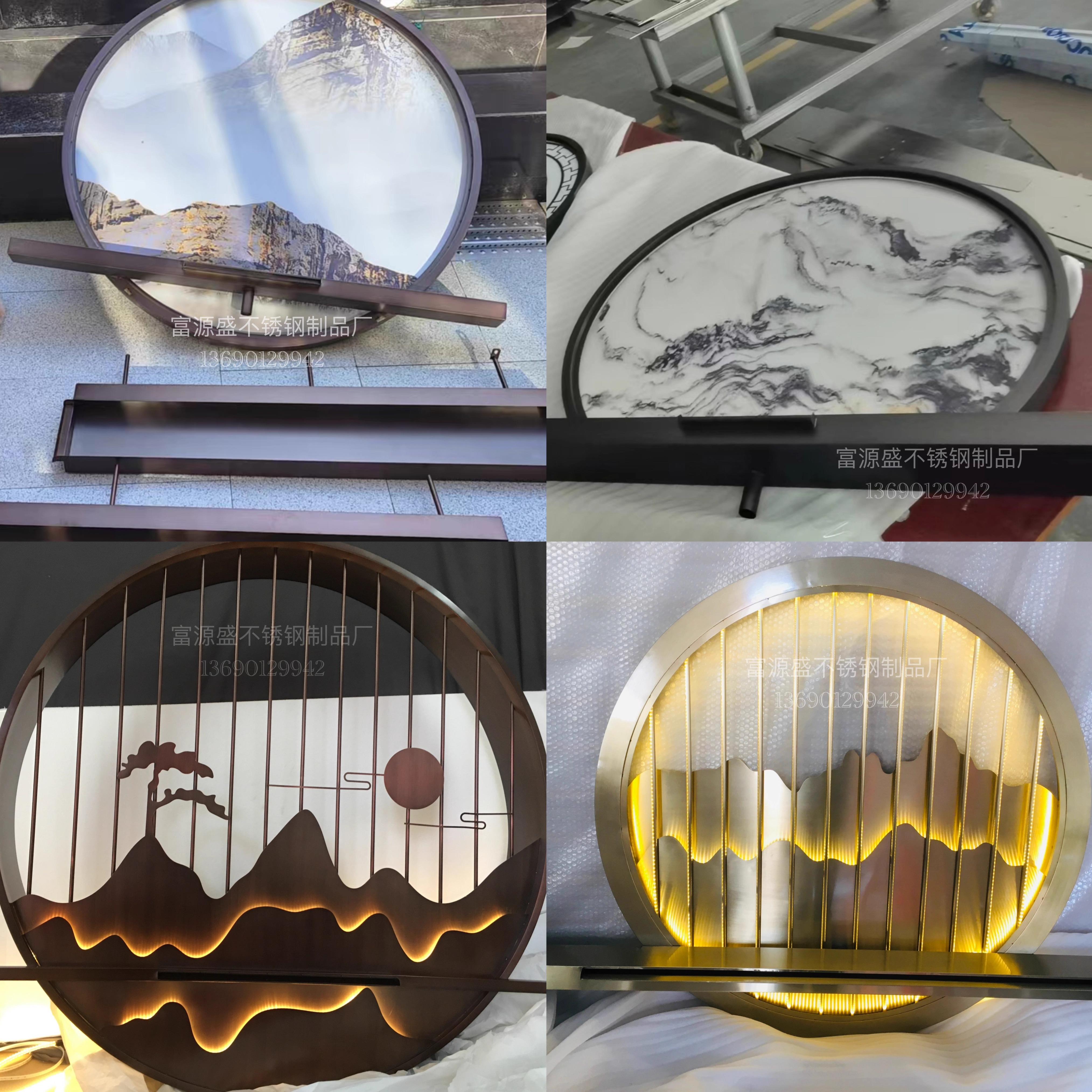 定制不锈钢流水圆形假山水槽叠水背景墙圆形水幕屏风园林景观工程