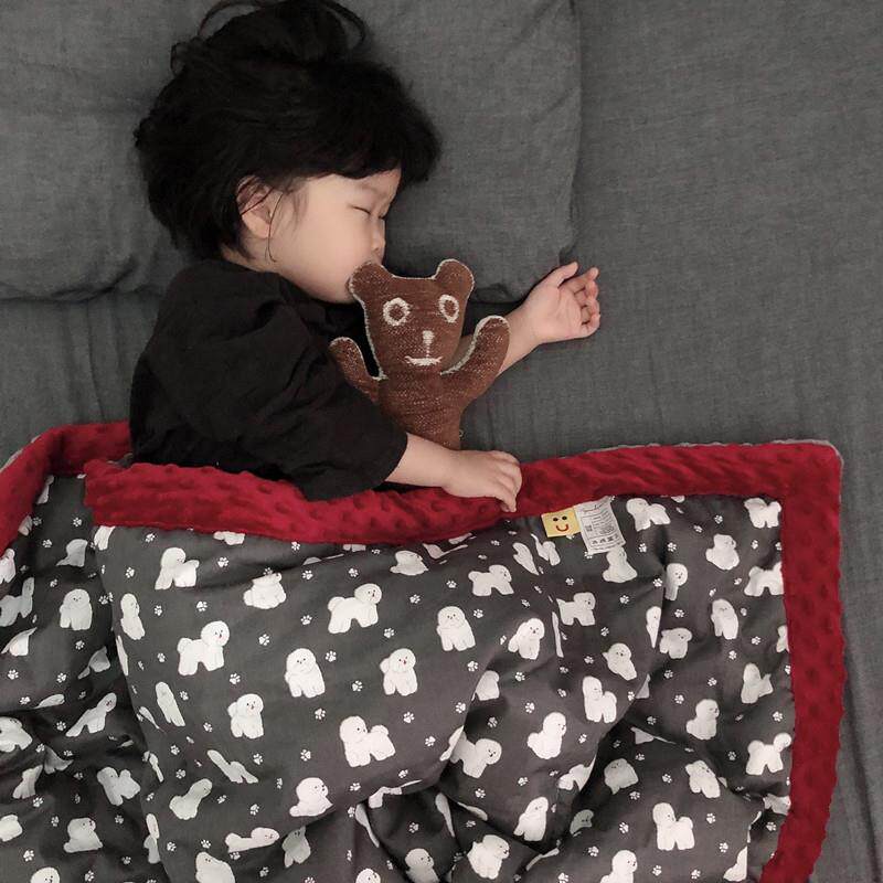 儿童小毯双层加厚幼儿园午睡秋冬被套毯绗缝冬季安抚豆帽毯