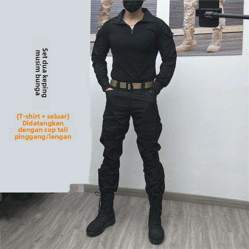 春秋男女军迷户外战术黑色套装安保束脚裤蛙服多袋工装修身透气潮