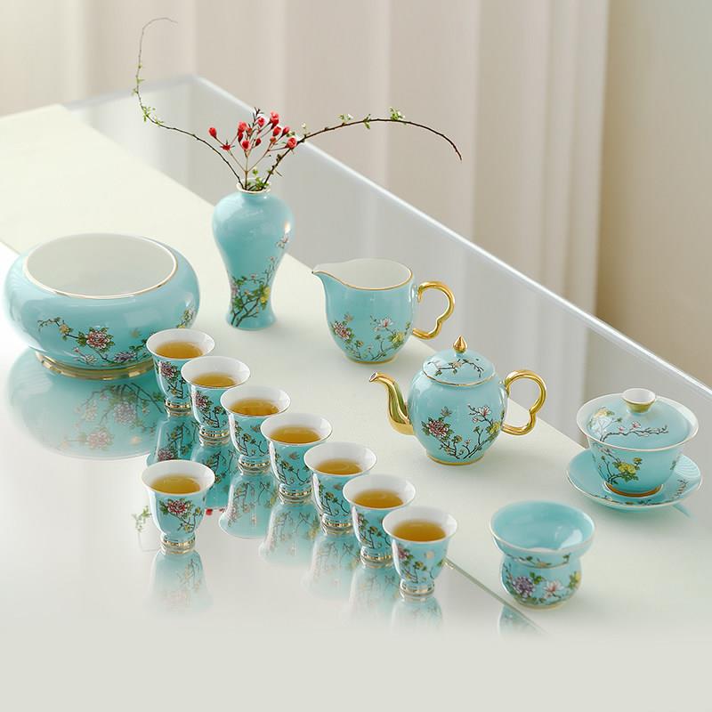 2026新款夫人瓷西湖蓝功夫茶具套装家用陶瓷泡茶壶茶杯轻奢礼盒装