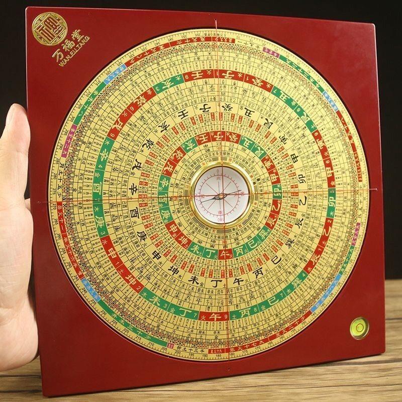 新品万福堂高精度风水罗盘8寸纯铜三元三合综合盘专业初学者正品