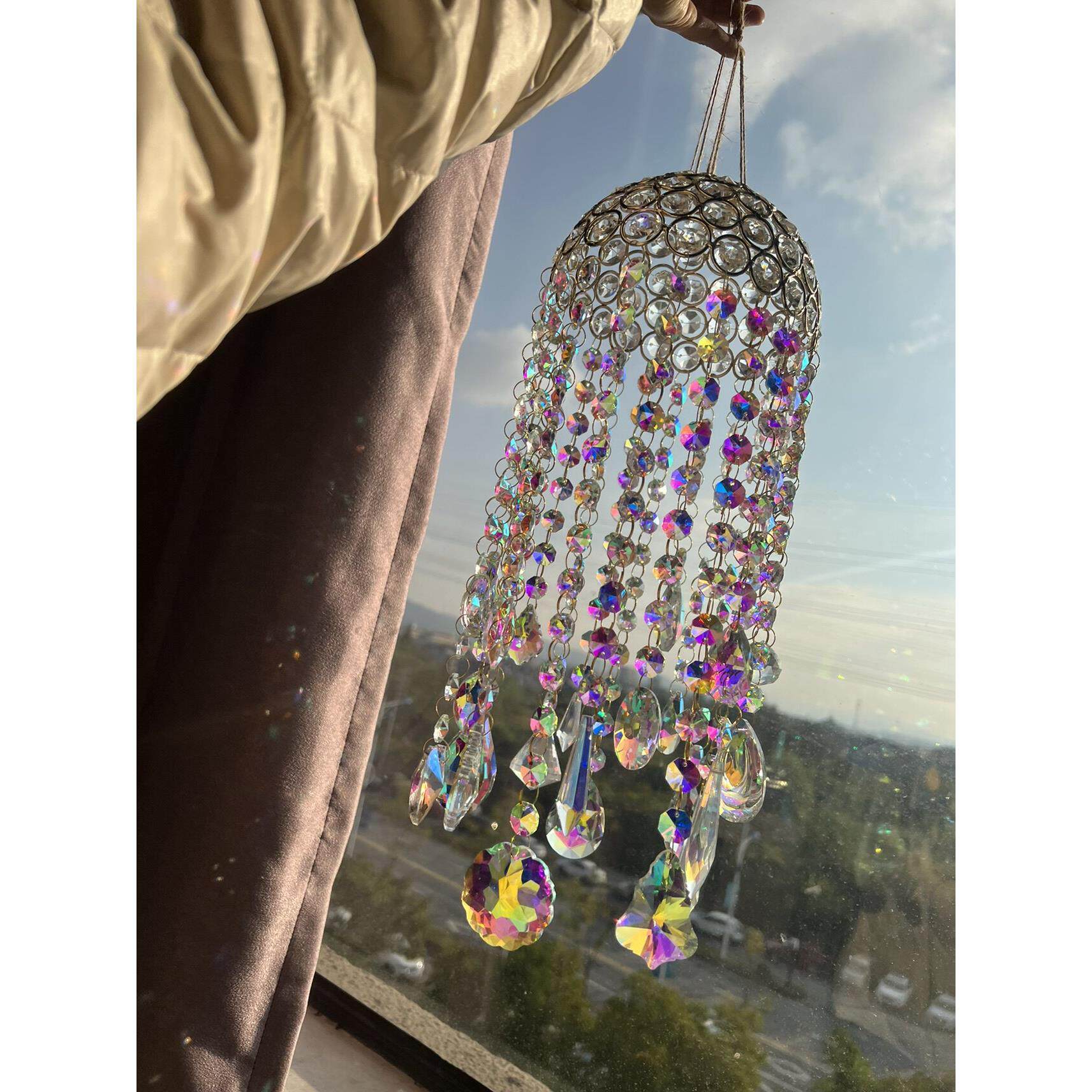阳光捕手 幻彩光影水晶金属风铃窗户婚礼彩虹挂饰制造机 空中挂饰