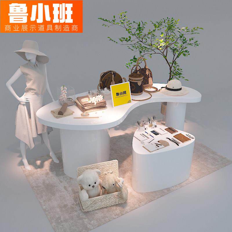 服装店中岛展示桌陈列装饰道具高低流水台展示架白色烤漆展示台