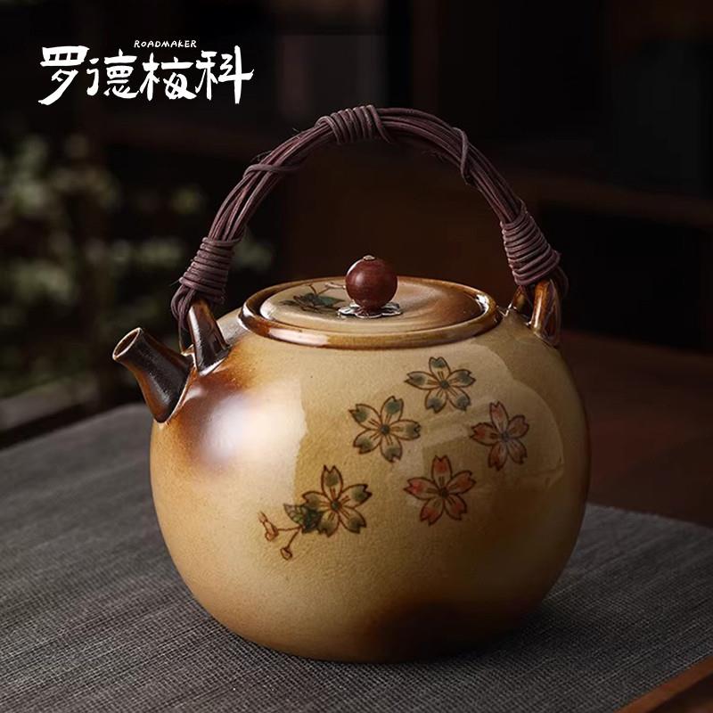 罗德梅科高端苏打釉手绘陶壶胡桃木黑晶炉可明火提梁养生壶煮茶壶