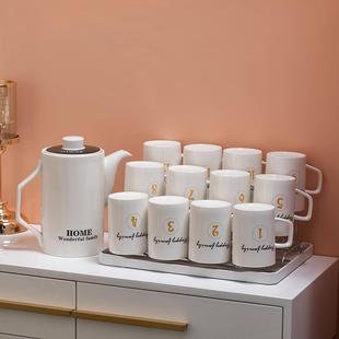 家用客厅待客区分数字水杯冷水壶陶瓷凉水壶大号水具杯架 杯子套装