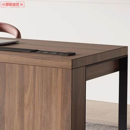 意式轻奢极简实木大书桌现代简约电脑桌书房家用办公桌胡桃木书台