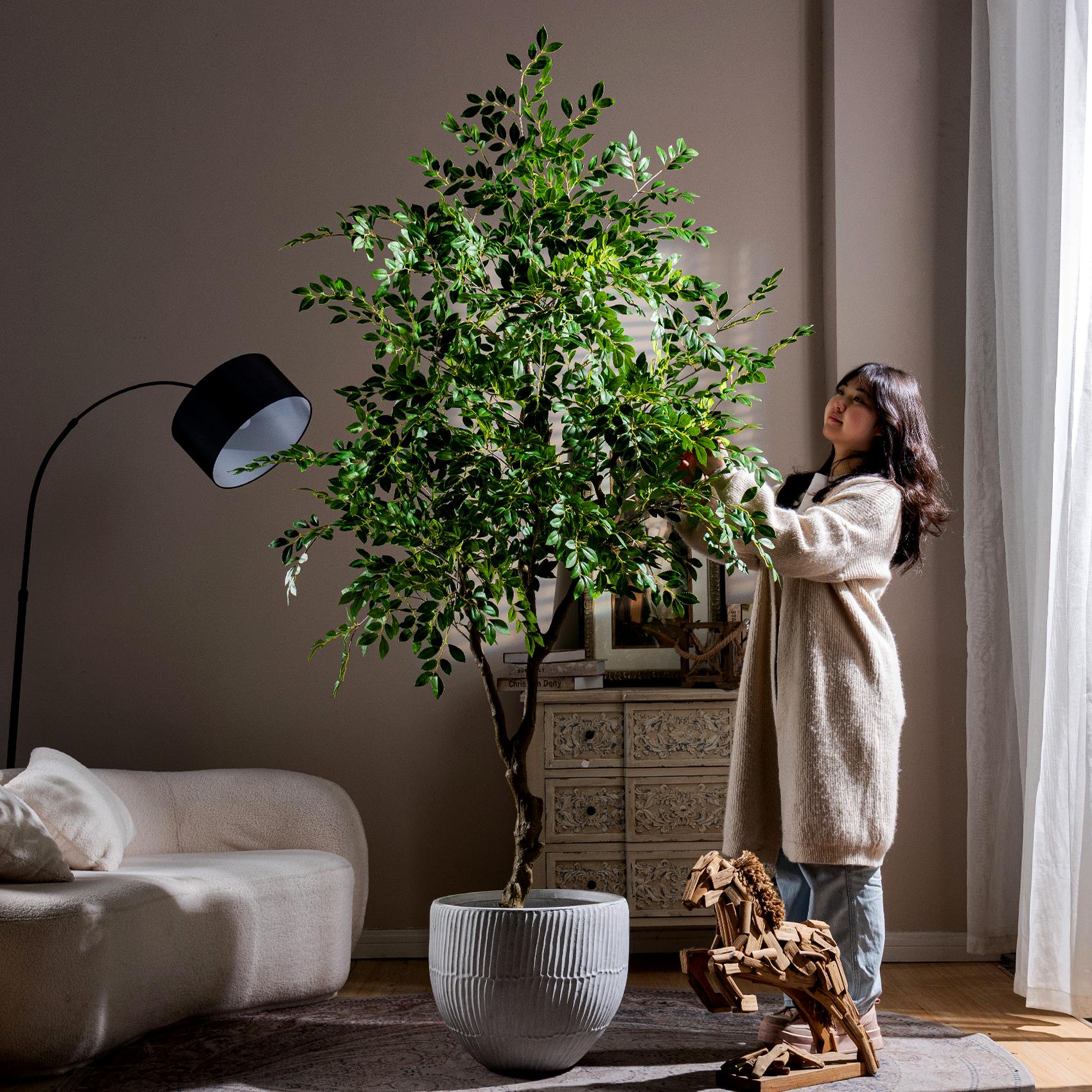 大型彷真绿色植物榆钱树榕树室内客厅高端落地盆栽假树装饰品氛围