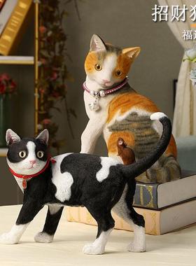 彷真猫咪摆件桌面客厅装饰品奶牛猫办公室摆设可爱橘猫招财猫模型