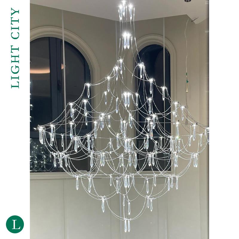 楼梯吊灯长吊灯满天星挑空挑高客厅loft公寓复式楼中空水晶大吊灯